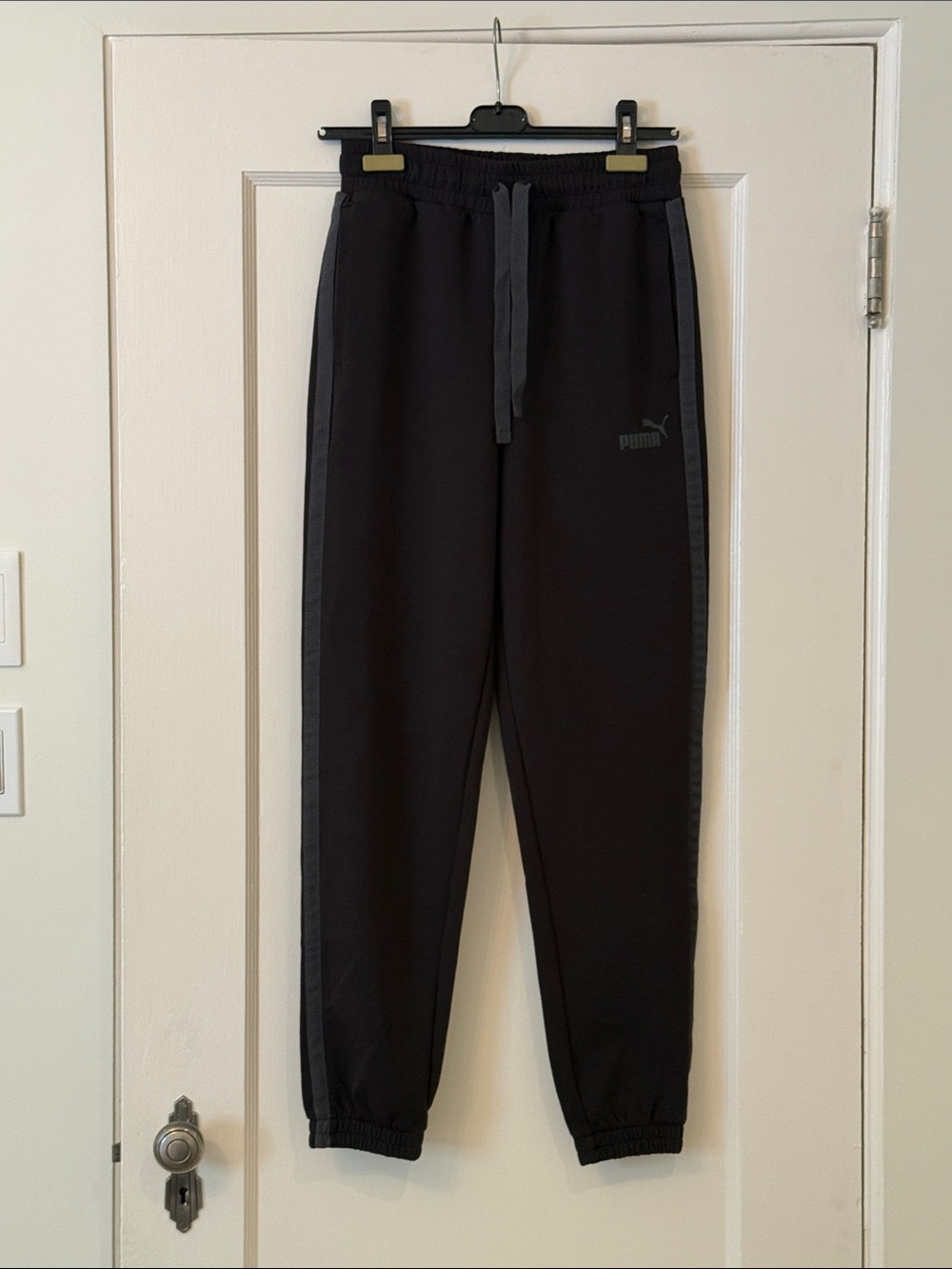 Puma Black Joggers with Dark Gray Side Stripes